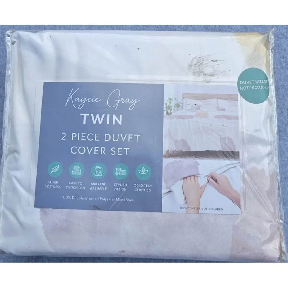 Kaycie Gray Painted Brush 2 Piece Duvet Cover Set Multi Colored Twin NWT
